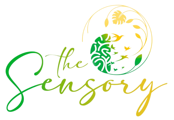 The Sensory brand wordmark: "the Sensory" in a green-to-yellow gradient script typeface, beside a circular leaf-and-bird mark.